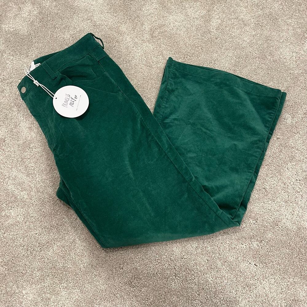 NWT Princess Polly Women's Green Corduroy Flare Pant Green Size 14